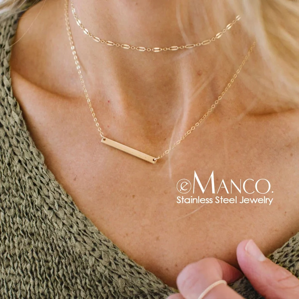 

Minimalist Layer Necklace Set Bar Pendant Women Stainless Steel Necklace Trendy 14k Gold Plated Simple Lace Jewelry Bamboo Chain