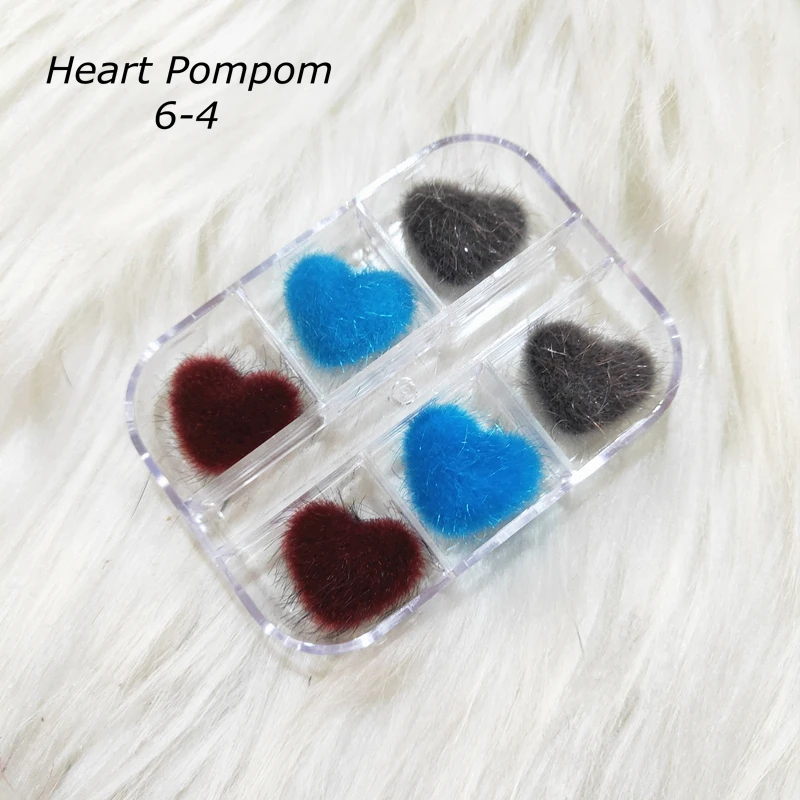 

6 grids Heart Magnetic Removable Pom Poms Nail Charms for DIY Nail Art Designs Popular, Picture shows