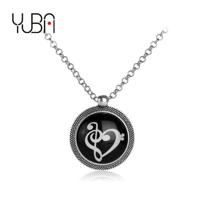 

Wholesale glow in the dark fluorescent luminous note heart shape pendant jewelry necklace, Silver