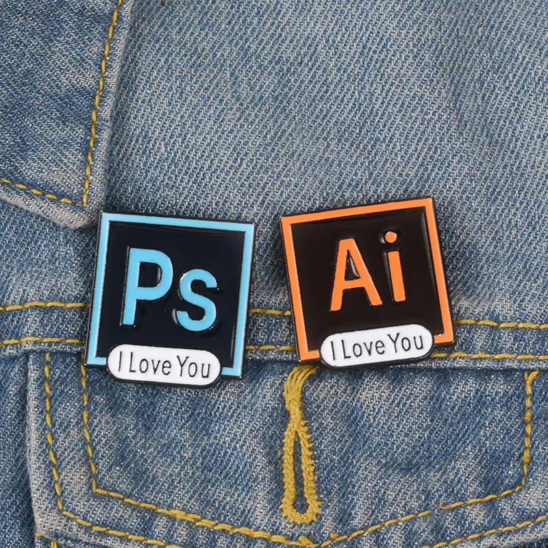 

Fashion I Love You PS AI Pr Au Enamel Pins Brooch for Decoration, As picture
