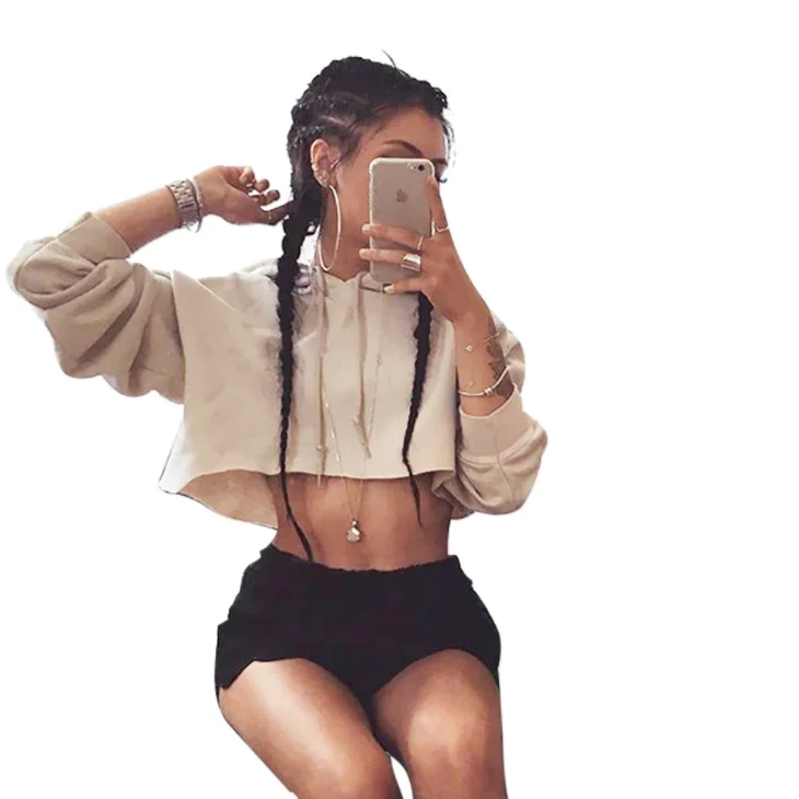 

Custom Logo printing embroidery Long sleeve knitted hoodies for women crop tops, Available