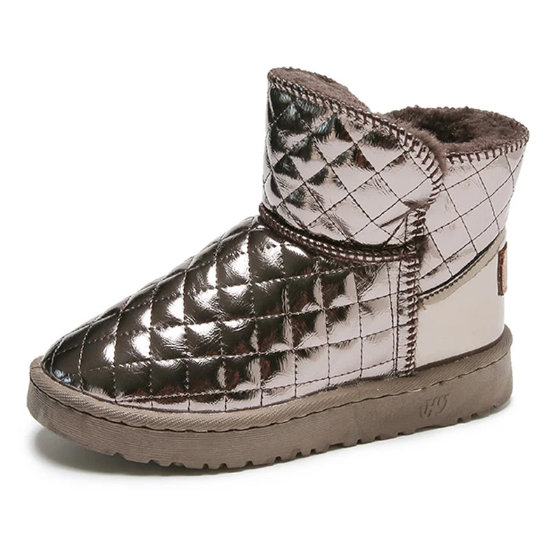 

Dropshipping hot sale fashion ankle winter boots big size fur plaid snow boots for women, Black, gun, white