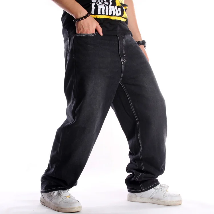 

Wholesale 2021 Men's Black Baggy Jeans Hip Hop Skateboard Pants loose Style True HipHop Rap Jeans Boy Cotton Denim Pant, Customized color