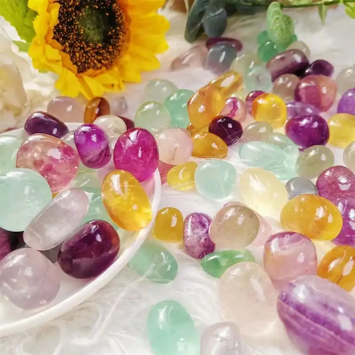 

Hot Sale Natural Gemstone Polished Candy Sweet Rainbow Fluorite Tumbled Stone For Decoration