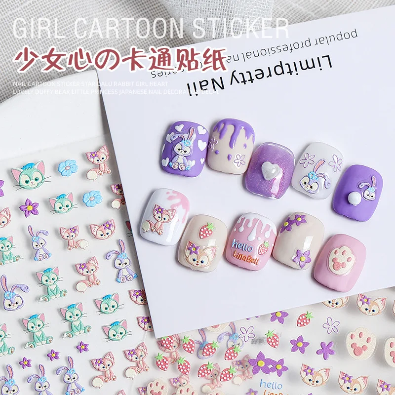 

Tomoni 5D Nail Sticker Lovely Cute Cartoon Animal Rabbit Fox Nail Art Decorations Decals Ultra-Thin Adhesive Manicure Tips