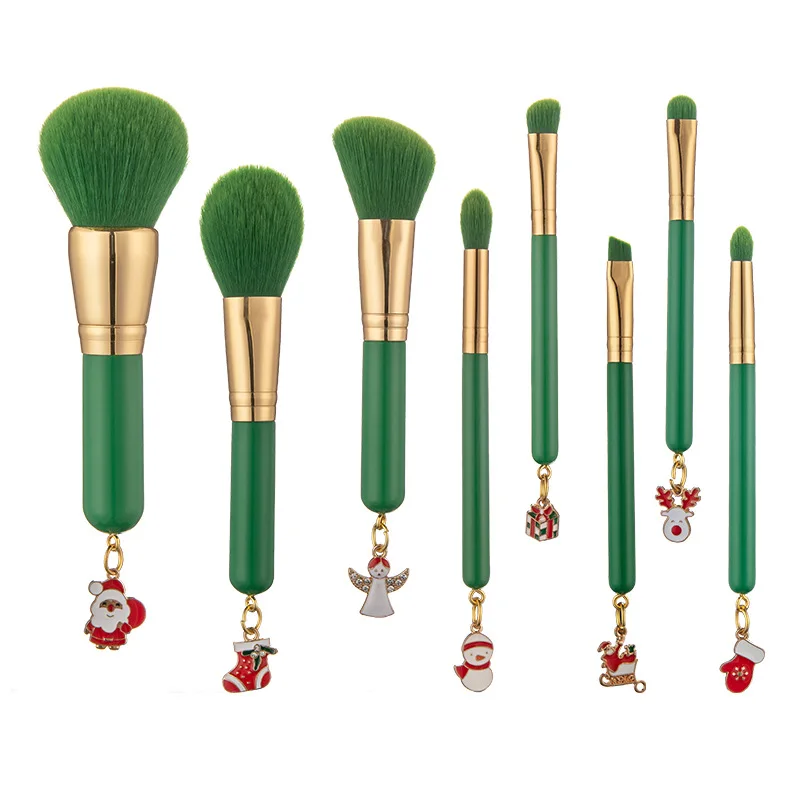 

Thanksgiving Day Taklon Hair Diamond Handle Refillable 8Pcs Foundation Brush Available, Green
