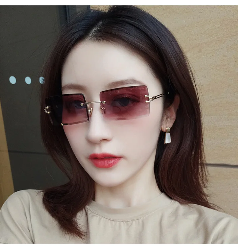 

2021 new style small square rectangle rimless sunglasses sun glasses shades hot sales, Custom color