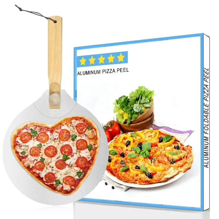 

12 Inch Aluminum Metal Tools Pizza Peel Shovel Set With Foldable Wood Handle Turning Pizza Peel Oven Accessories