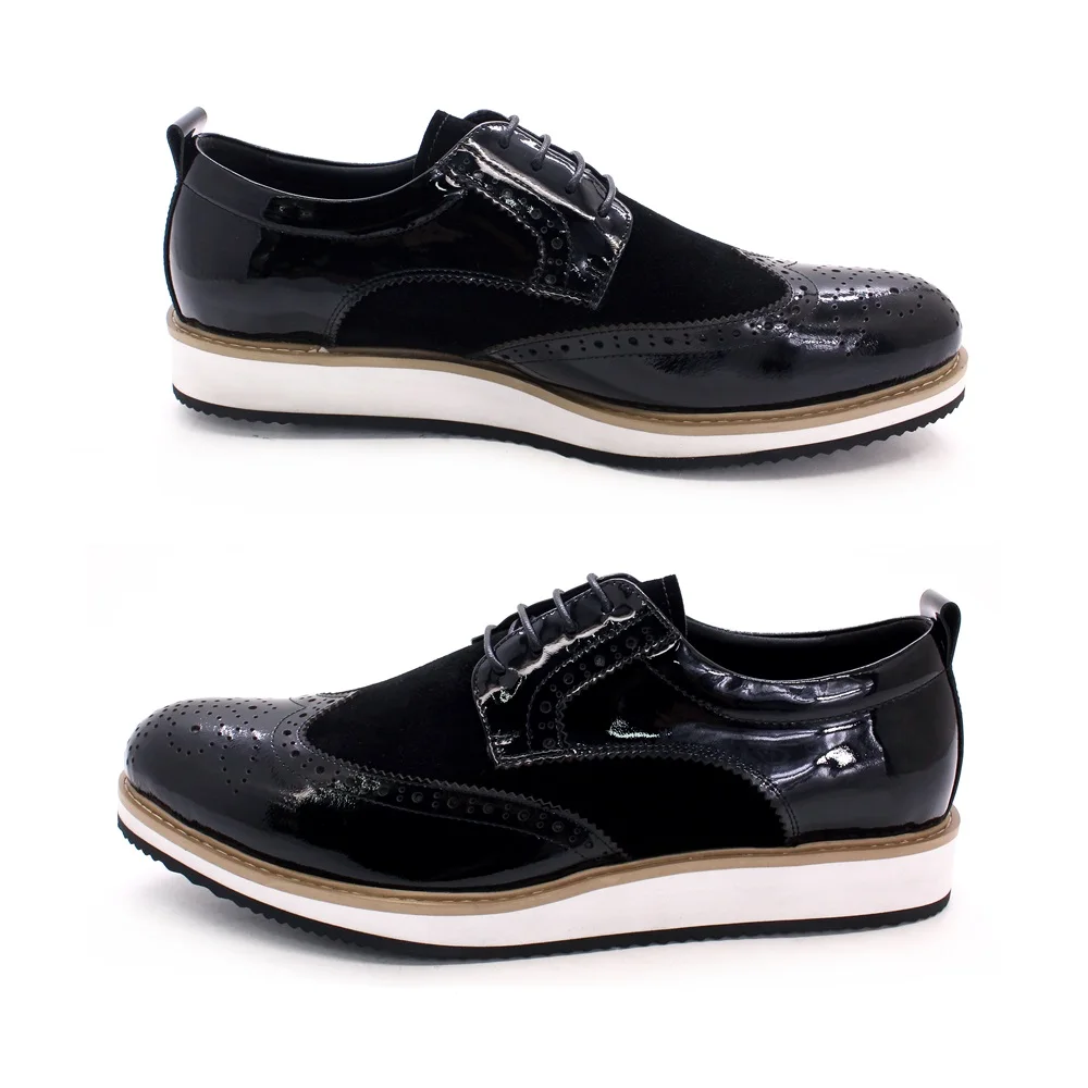 New Arrival British Style Men Casual Shoes Flat White Outsole Lace up Patent  Oxford Shoes Trendy Sneaker for Men