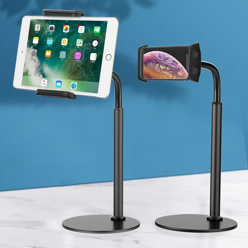 

Factory Wholesale Metal Desktop Phone Holder and Tablet Stand for Desk with Heavy Base, Piano black, crescent white