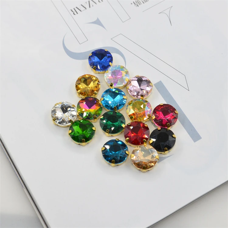 

Multisize colorful four corners golden claw crystal clear round gems sew on rhinestone 8mm