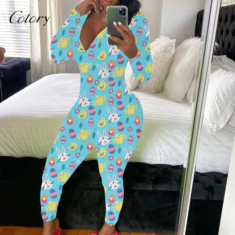 

Colory Trending 2021 Winter Womens Sleepwear Pyjamas Long Sleeve Home Wear Sexy Pajamas Onesie For Women, Customized color