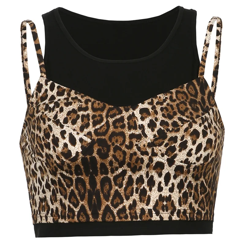 

Women Tank Tops Two Piece Slim Cropped Top Sexy Strap Backless leopard print Camis