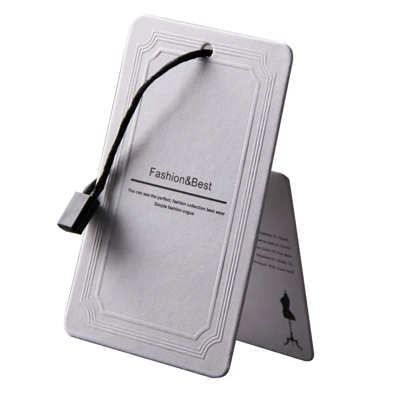 

Factory wholesale Luxury brand logo spot UV custom embossed printing paper hangtag swing paper tag with String for clothing, White