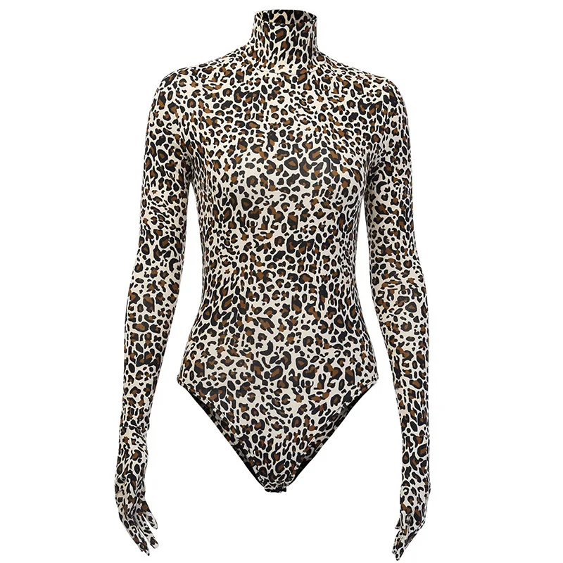 

2020 New Arrivals standing-up collar leopard sexy ladies women bodysuit