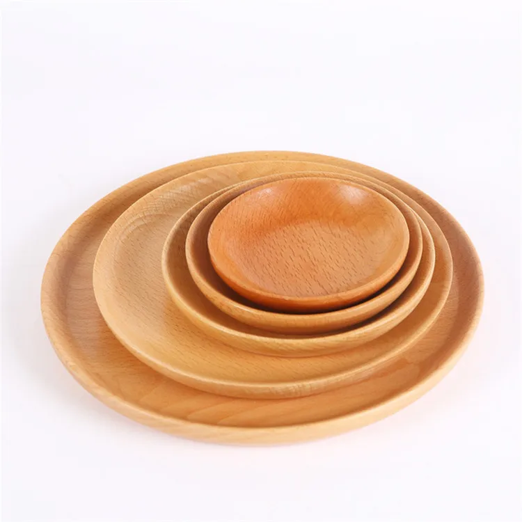 15cm 20cm 25cm 3pcs Plates Sets Kitchen Natural Beech Wood Dessert