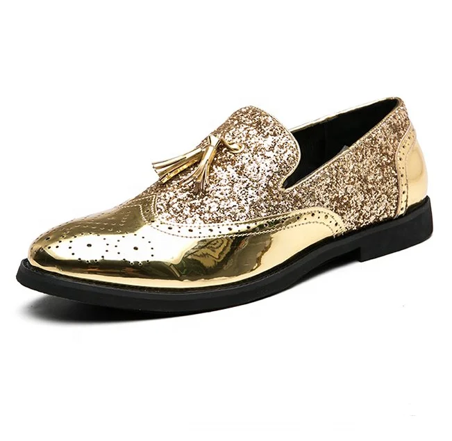 

2021 new gold and black flashing contrast color men's leather shoes shallow mouth wear-resistant fashion casual men's shoes, Black, gold