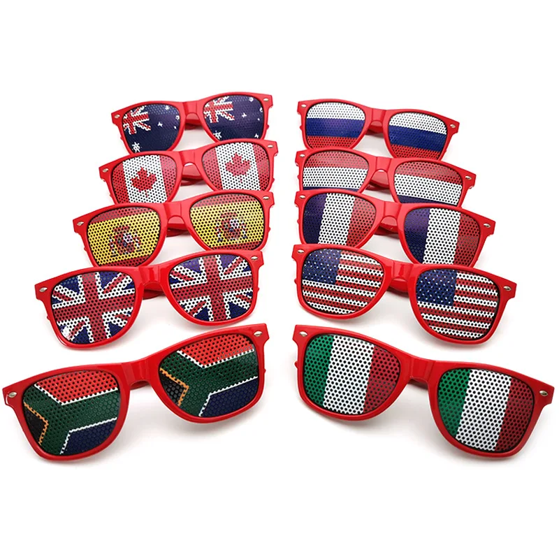 

flag sunglasses USA UK France Italy Germany fan pinhole sticker country football event red sun glasses