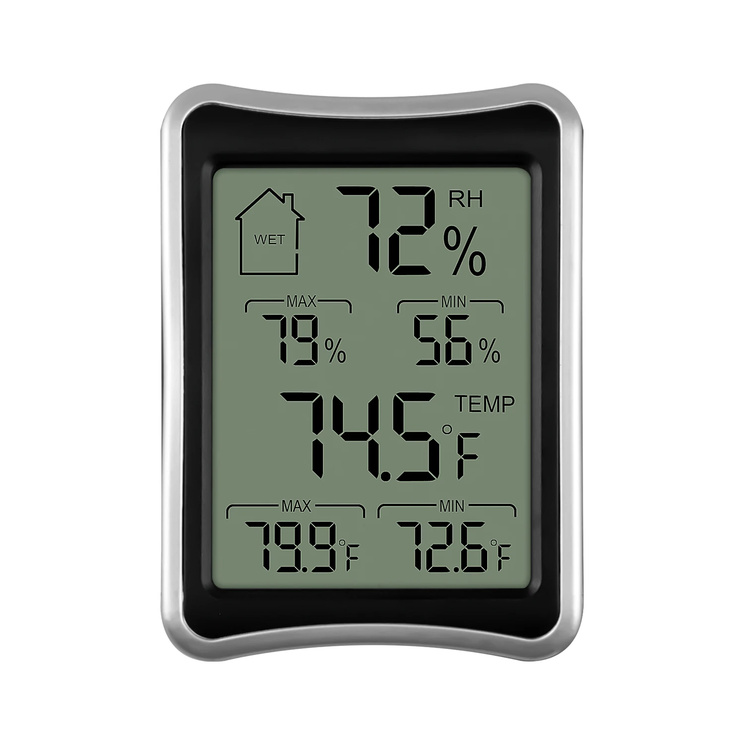 

Digital Large Thermometer Hygrometer Humidity Thermometer with Max Min Record, Black+silver