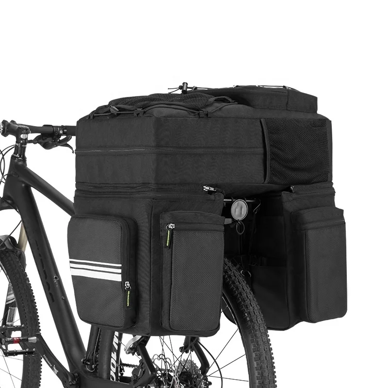 

OEM 3 in 1 Mountain Bike Double Rear Saddle Bag 48L Large Capacity Bicycle Pannier Outdoor Sports Saddle Bag, Black