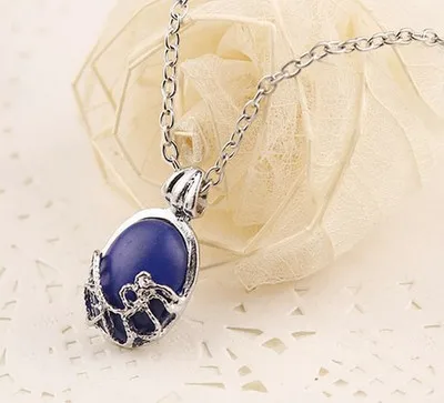 

New Design Blue Gemstone Pendant necklace Silver Plated Chain Necklace Geometric Water Drop Pendant Necklace For Women Men Unsie, As picture