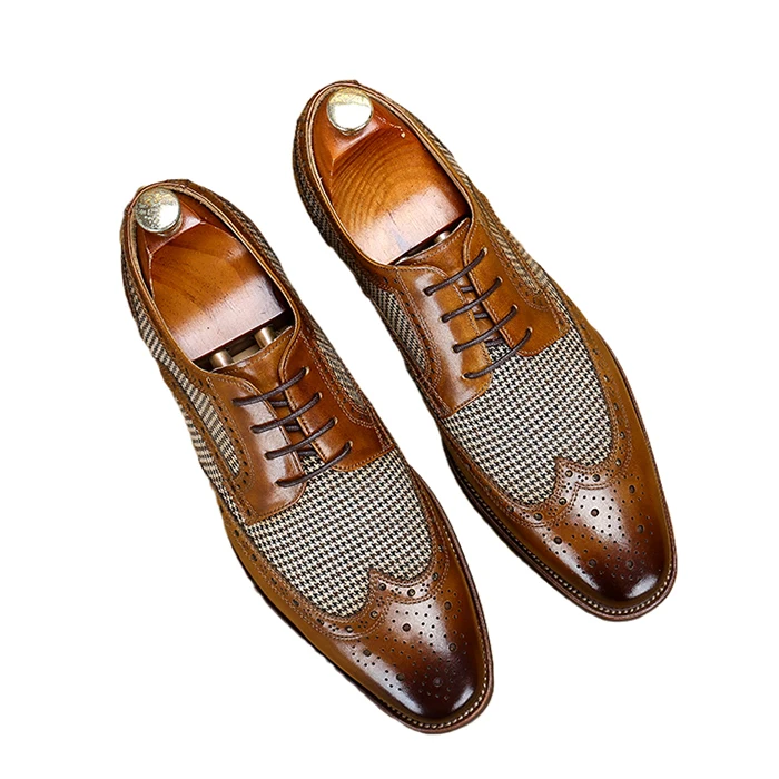 

Hot sale men business leather Brock carved patchwork breathable men lace up genuine men's dress shoes & oxford casual shoes