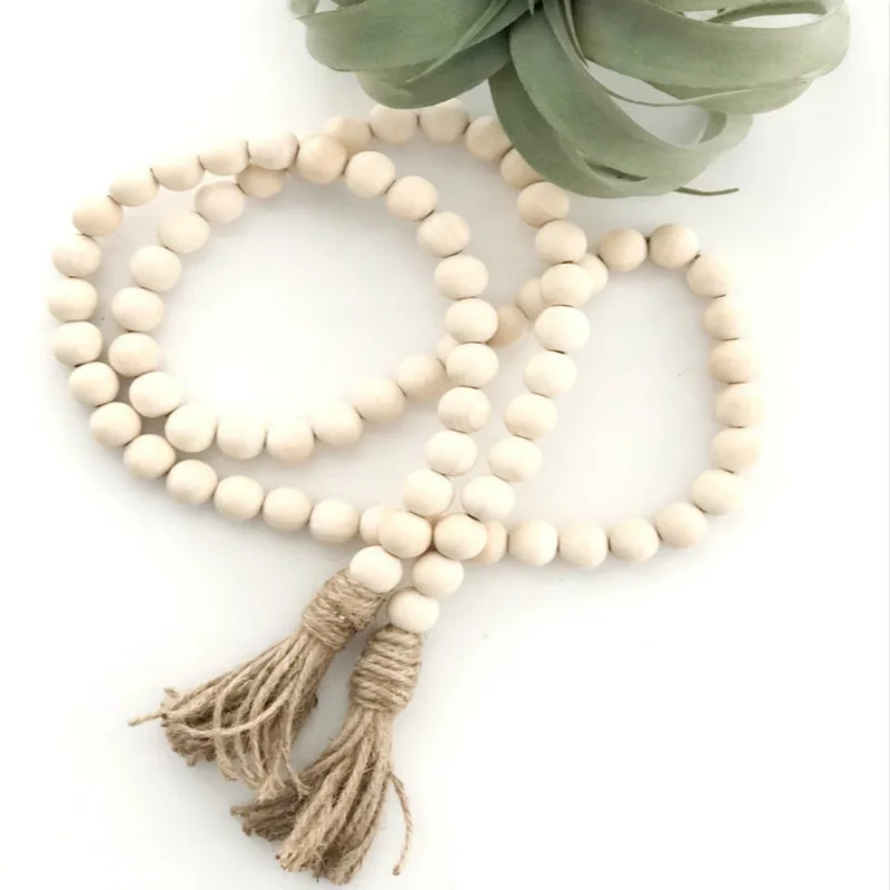 

Amazon Hot boho decor shabby chic pastoral wooden beads garland string twine tassel pendant wood home decoration hanging, Mix colors