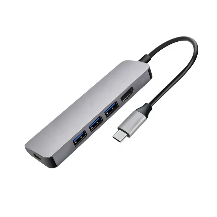 

5 In 1 USB-C HUB Audio Docking Station 4K and PD Charging Portable Dock Aluminium Sabrent Multi-P ort Adapter Usb Switch Hub, Silver