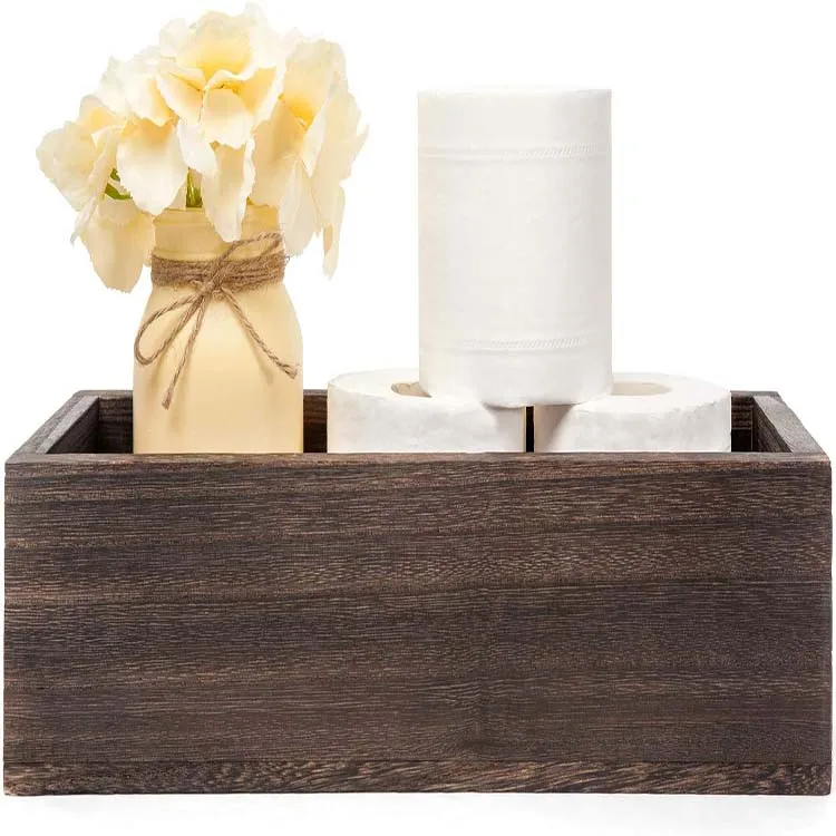 

Bathroom Decor Box Toilet Paper Holder Wood Tank Box Storage Basket with Mason Jar and Flower Bathroom Kitchen Table, Customized color