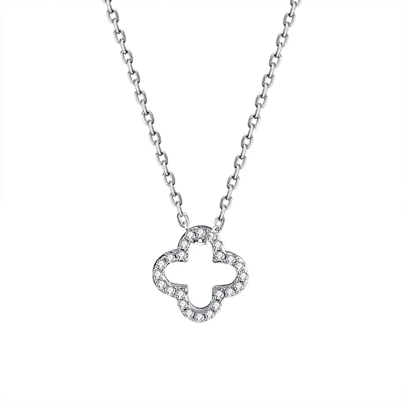 

Wholesale Trending Women Gift Lucky leaf Clover Necklace Sterling 925 silver Zircon pendant Four Leave Clover Necklace jewelry