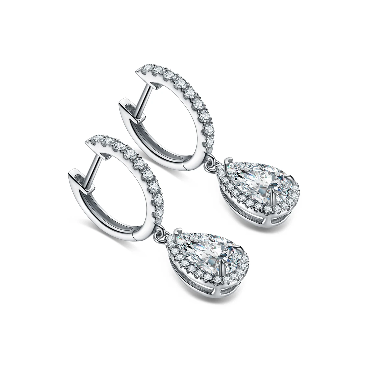 

Hoop Earrings Pear Shape Cubic Zirconia CZ Diamonds Sterling Silver Drop Earring For Ladies