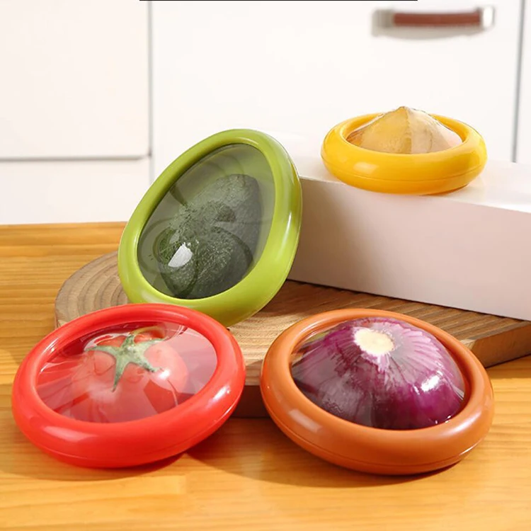 4-Pcs Set Kitchen Reusable Fruit and Vegetable Anti-Oxidation Storage Containers Lemon Keeper Tomato Holder Silicone Food Savers