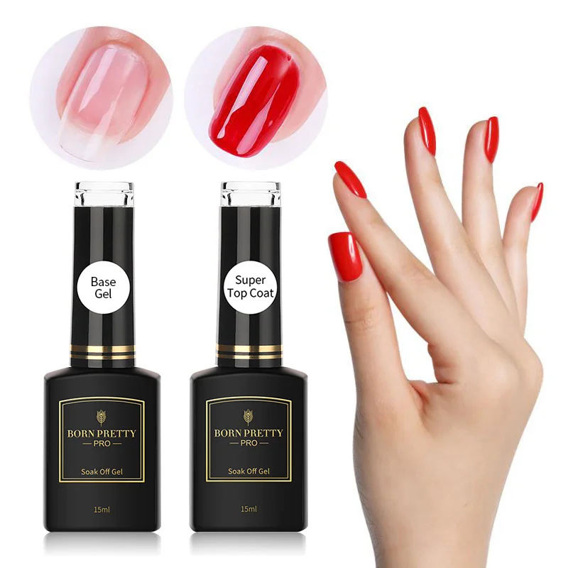 

BORN PRETTY PRO 15ml Long Lasting Nail Gel Polish Super Shiny Base Gel Top Coat, Clear