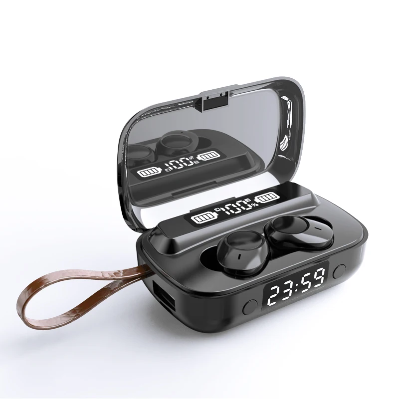 

A13 wireless headphone earphone Bluetooth 5.1 with led flashlight digital display true stereo for Sport gaming earbuds, Black