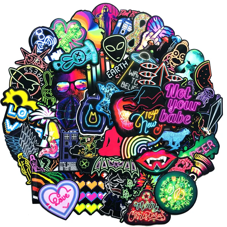 75 件/袋霓虹灯涂鸦贴纸多彩彩虹不重复手推车防水笔记本贴纸