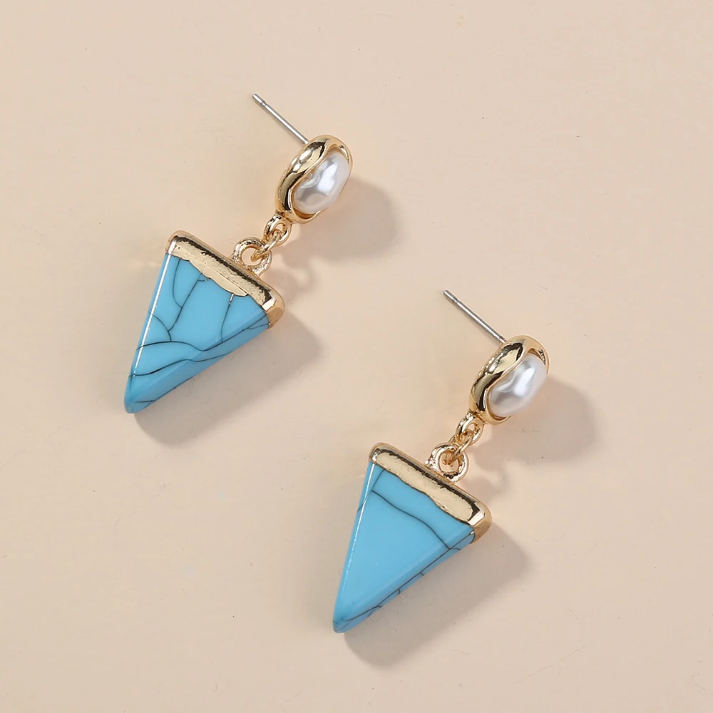 

Minimalist Blue Triangle Turquoise Earrings Pearl Earhook Ladies Jewelry