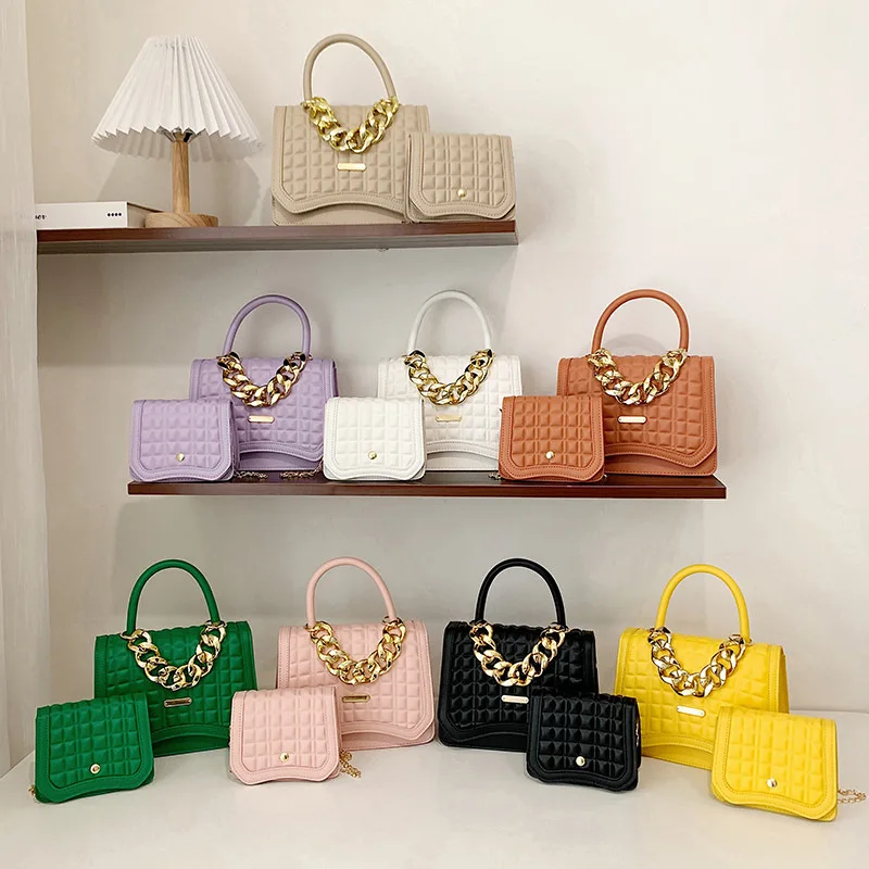 

New Arrival Designer Women Purses Bags Handbags Crossbody Bag Pu Leather Fashion Chain 2 Pcs Set Women Hand Bags 2 In 1, Black,white,yellow,green,khaki,pink,orange,purple