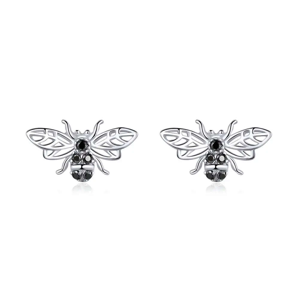 

2020 New Zircon Fashion Jewelry Women Cute Bee 925 Sterling Silver Stud Earring