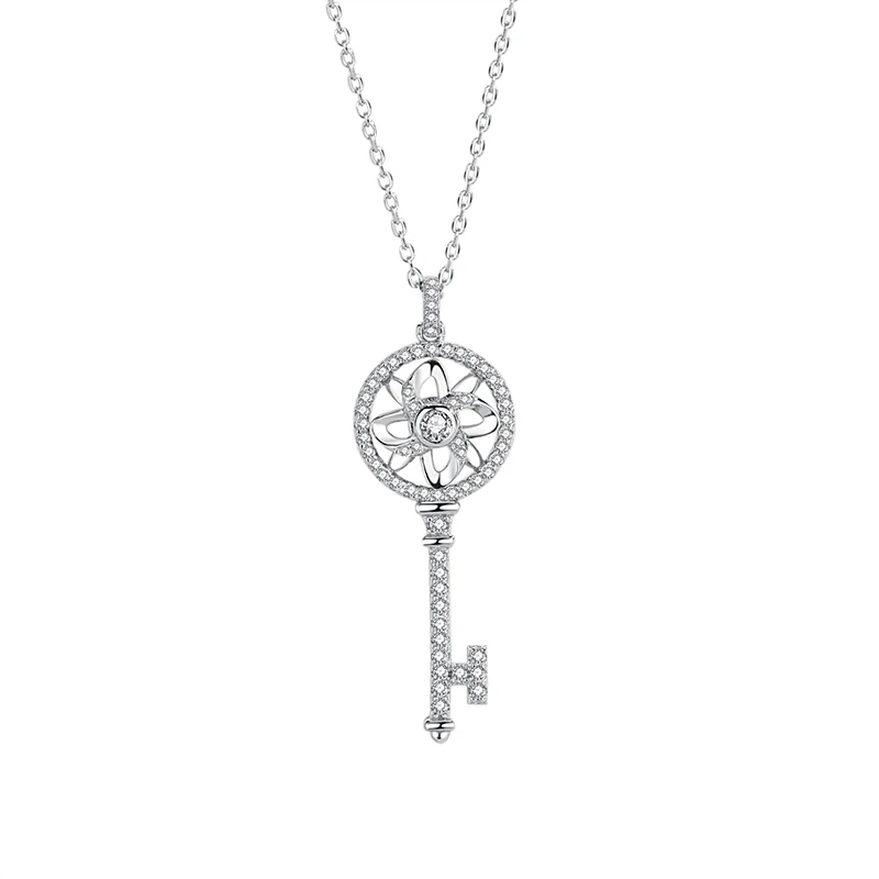 

Wholesale Fashion S925 Sterling Silver Rotating Windmill Key Pave Zircon Pendant Necklace Jewelry