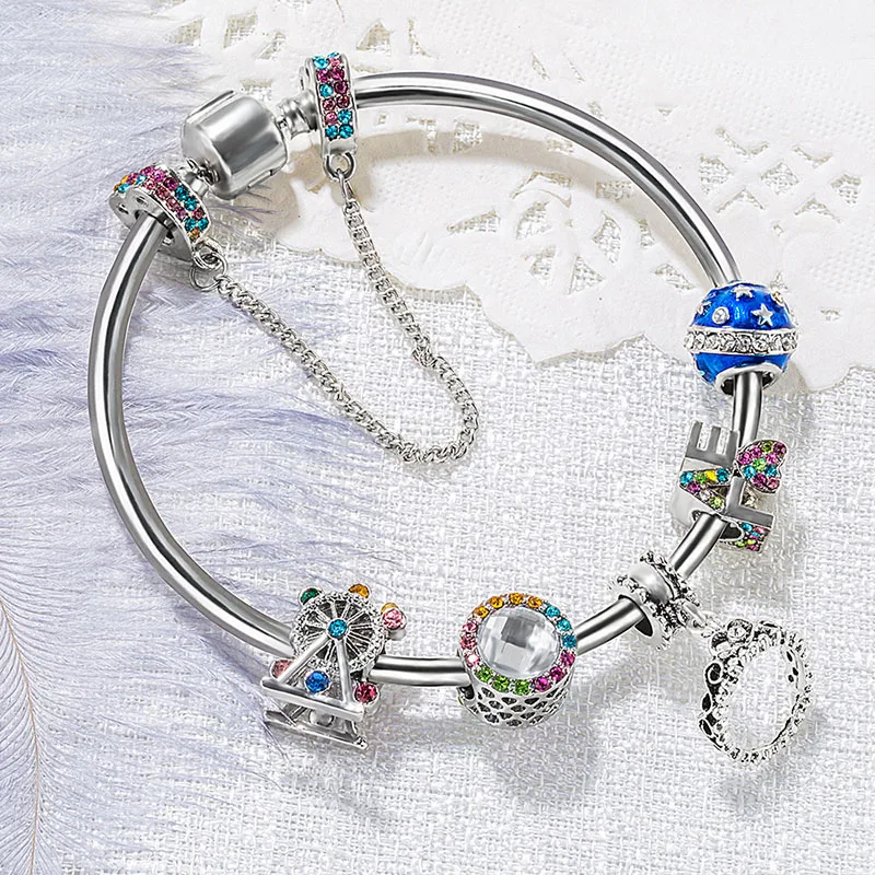 

Fashion Ferris Wheel Beads Bracelet Colorful Rhinestone Pendant DIY Charm Bracelet for Woman Jewelry (KB8229), As picture