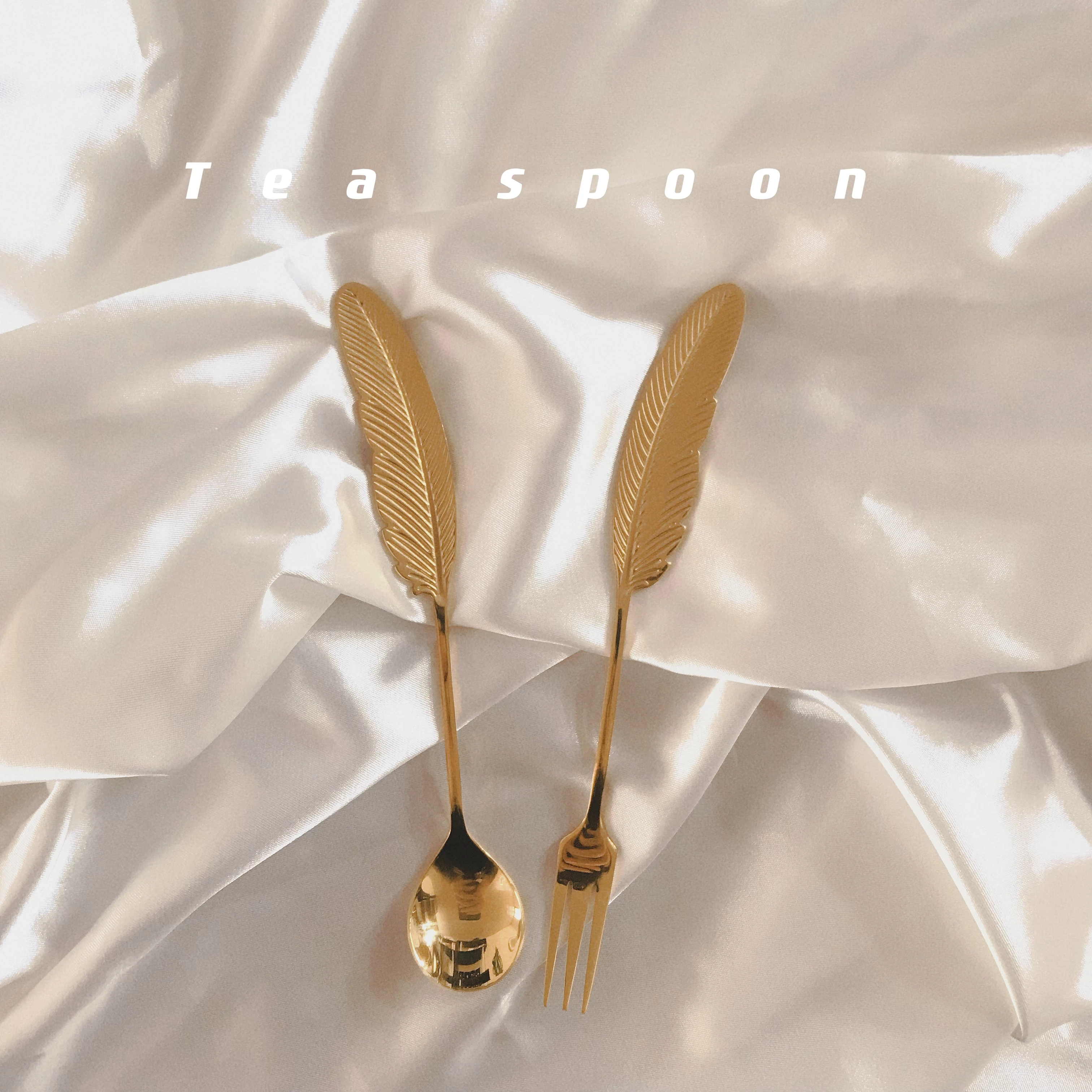 

New Arrival Plume Spoon Stainless Steel Tea Spoon Cake Dessert Fork Set