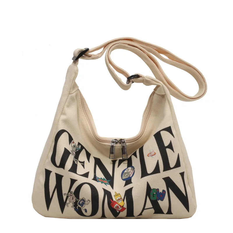 

Gentle Woman Cartoon Letter Printing Canvas Bag 2024 New Shoulder Bag