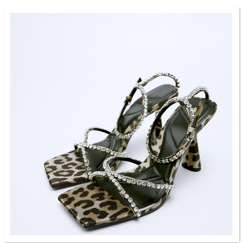 

GX467 2022 New Design Leopard Rhinestone Fashion Elegant Best Quality Heeled Sandals, As picture or custom
