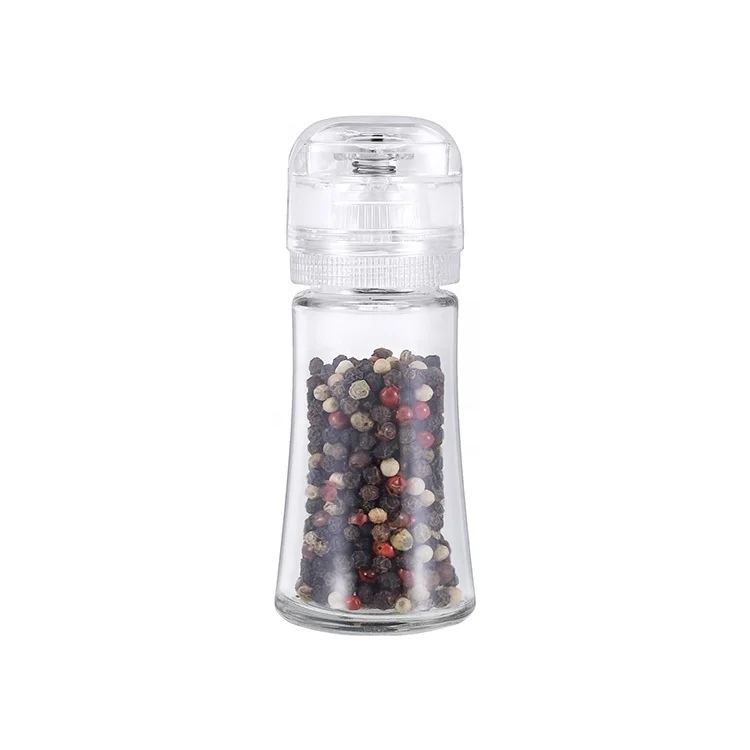 

Small Cheap Plastic Transparent 70ml Glass Jar Manual Salt and Black Pepper Mill Spice Grinder
