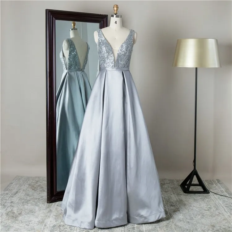 

In stock cheap prices elegant design v neck ball gown mikado prom dress