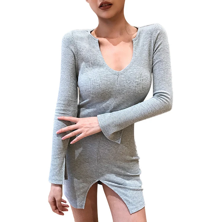 

Spring Wholesale Lady Casual One Peice Solid Color Stylish Sexy Dress Long Sleeve Bodycon Dresses Women