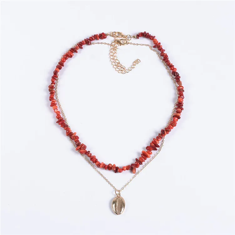

Hawaiian Beach Red Bead Chain Necklace Beach SeaShell Pendant Necklace
