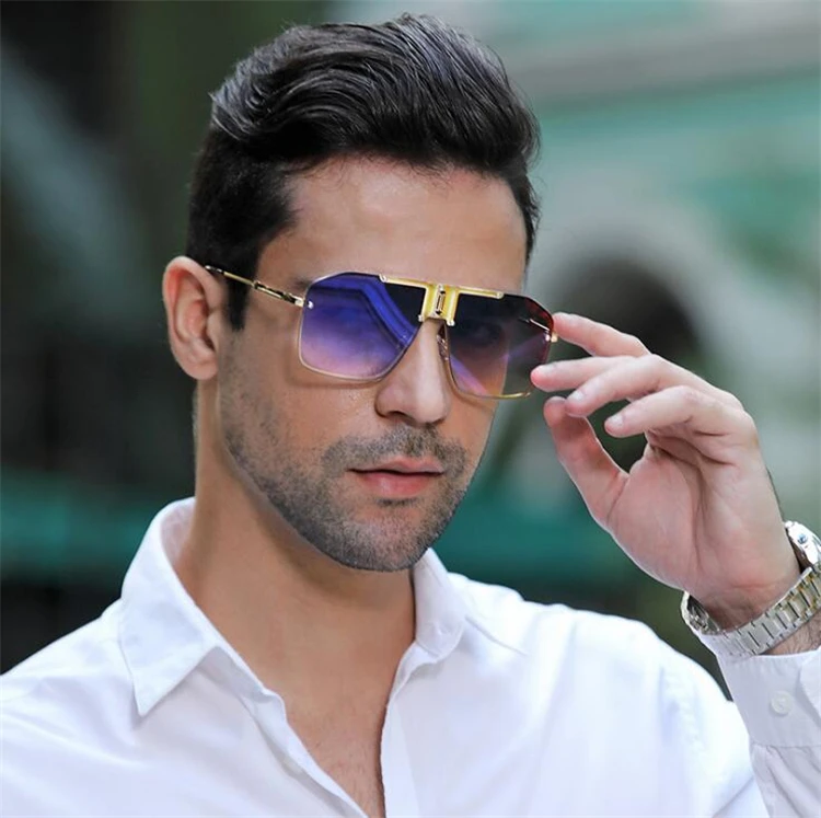 

Black Retro Oversized Square Sunglasses Men 2021 Trendy Shades Metal Frame Sun Glasses For Male, Custom colors