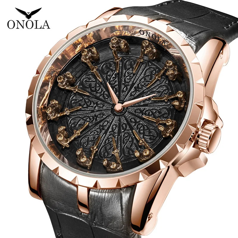 

ONOLA 3809 Knight Design Watch Quartz Watches Retro Men Wristwatches Leather Strap Waterproof Relogio Masculino