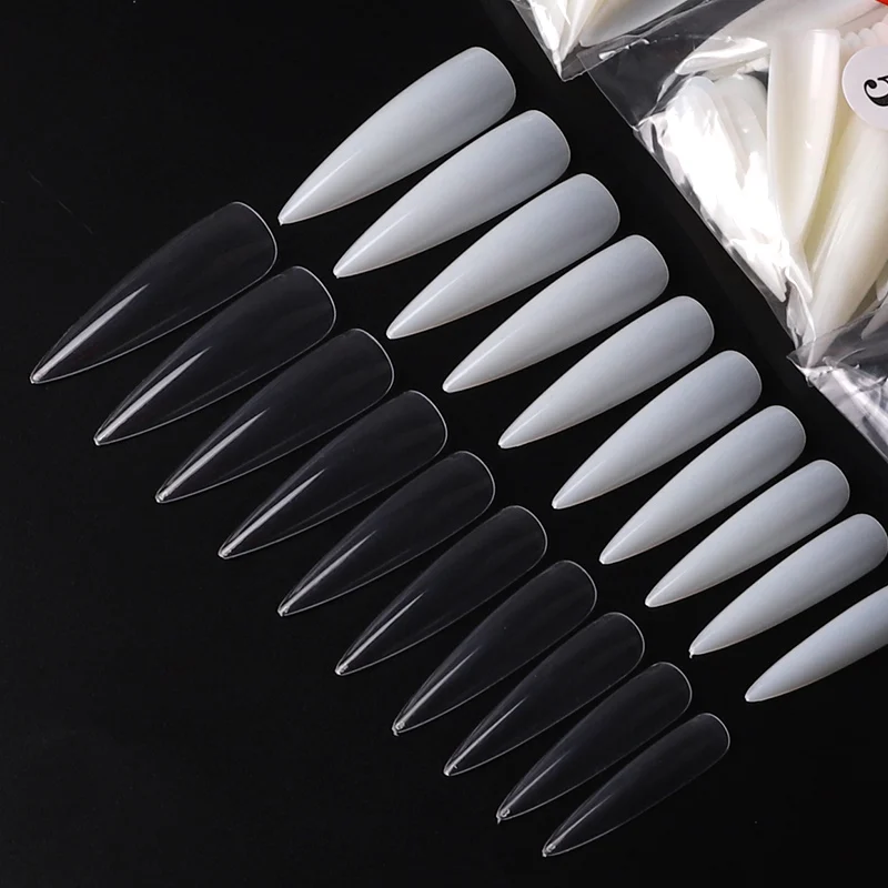 

500 Pcs/Bag Nail Tips ABS Transparent natul al color Sharp Half Cover Long Pointed False Nails Woman Fingernails tips